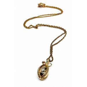 JOAN RIVERS NECKLACE Vintage Gold Tone Egg Pendant Bow Long Rope Chain